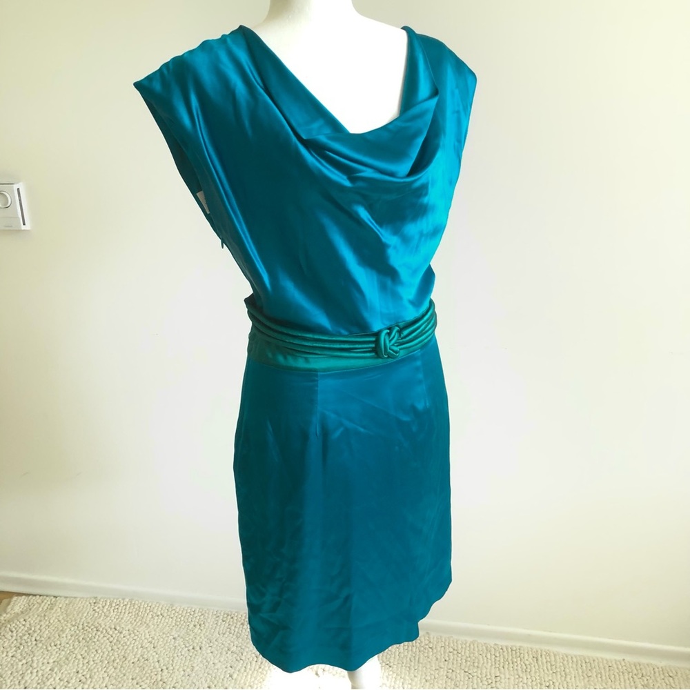 80s Belle by Oasis Stretchy Silk Mini Dress, turquoise emerald US 8